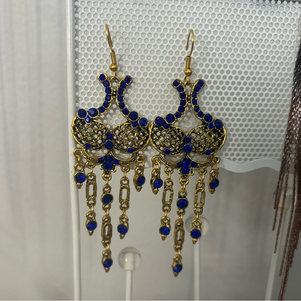 Gold & Blue Dangling Earrings